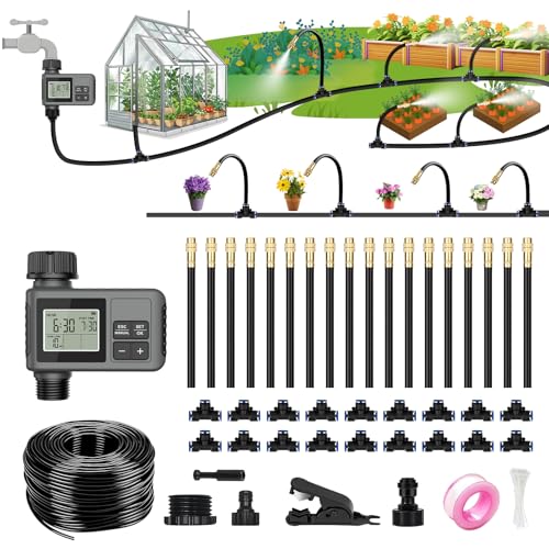 HEKIWAY 60FT Drip Irrigation System with Water Timer – Automatic Garden ...