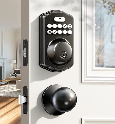 Veise Keyless Entry Door Lock with 2 Knobs, Electronic Backlit Keypad ...