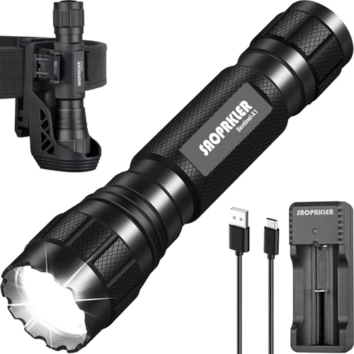 best duty belt rechargeable flashlight ULTRAFIRE E5 Tactical with Holster, 1350 Lumens 501BX delivers 1 LETMY Tactical Flashlight - Super