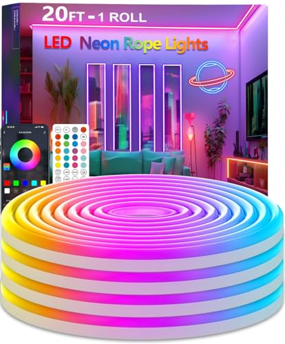 httpsmp 20Ft Neon Rope Lights,Flexible Led Rope Lights Control with App ...