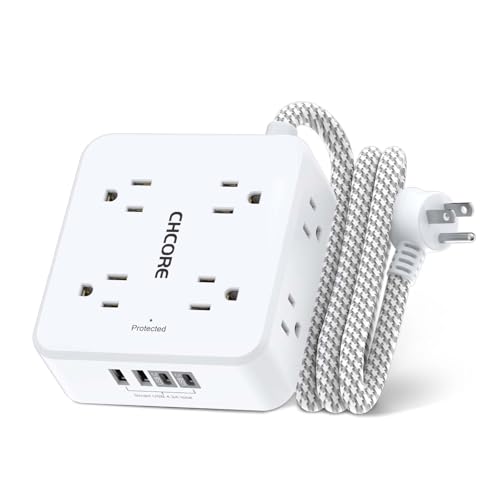 CHCORE Surge Protector Power Strip - CHCORE 5Ft Braided Extension Cord ...