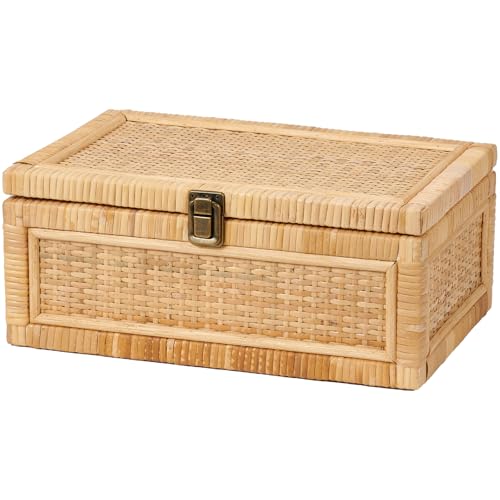 VinneGenzz Rattan Box with Lid Decorative Natural Handmade Boho Rattan ...
