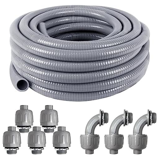 Liquid-Tight Conduit and Connector Kit 1/2 Inch 25 Ft,Flexible Non Metallic Liquid Tight Electrical Conduit UL Certification,Electrical Conduit Kit with 5 Straight,3 Angle Fittings