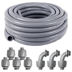 Liquid-Tight Conduit and Connector Kit 1/2 Inch 25 Ft,Flexible Non Metallic Liquid Tight Electrical Conduit UL Certification,Electrical Conduit Kit with 5 Straight,3 Angle Fittings