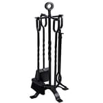 5 Pieces Fireplace Tools Set Indoor Wrought Iron Fire Place Pit Large Poker Wood Stove Log Firewood Tongs Holder with Handles Modern Black Outdoor Accessories Kit