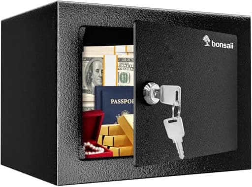Safe Box with Key Lock, Steel Security Lock Box, 0.23 Cubic Feet, 9.06" W x 6.69" D x 6.69" H, Small Hidden Safe for Cash Jewelry