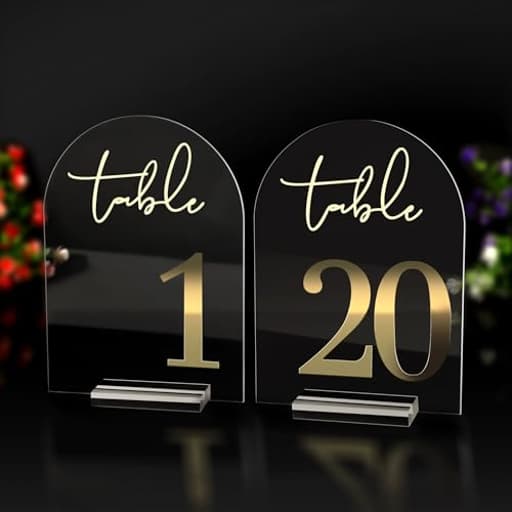 Wedding Table Numbers 1-20 with Holders, 5 x 7 Inch Transparent Acrylic Reception Table Signs Golden Letters, Number Cards for Party, Restaurant