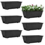 Hanging Planters for Outdoor Plants,Deck Railing Planter Boxes Countryside Style Window Boxes Planters, Balcony Flower Pots Plastic Railing Planter with Metal Brackets for Fence,Black 6 Pcs