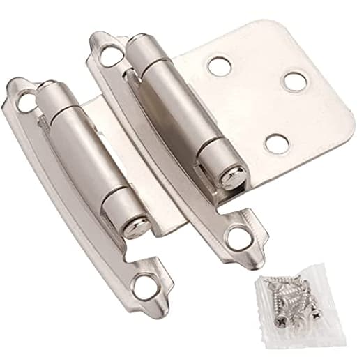 Cabinet Hinges Brushed Nickel for Kitchen Cabinets Doors (5 Pair -10 Pcs) -1/2" Overlay (Variable) -Self Closing Kitchen Cabinet Hinges Flush Mount w/Silicon Bumpers & Hardware Screws