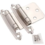 Cabinet Hinges Brushed Nickel for Kitchen Cabinets Doors (5 Pair -10 Pcs) -1/2" Overlay (Variable) -Self Closing Kitchen Cabinet Hinges Flush Mount w/Silicon Bumpers & Hardware Screws