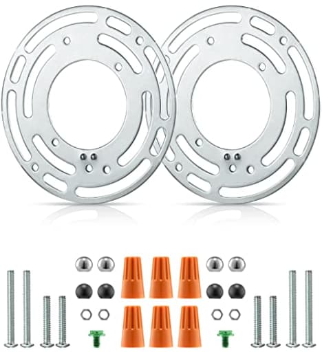 2 Pack Universal Light Fixture Mounting Bracket, 4 Inches Diameter Steel Crossbar Plate with Ground Screw for Mount Wall Light, Close to Ceiling Light, Chandelier Silver