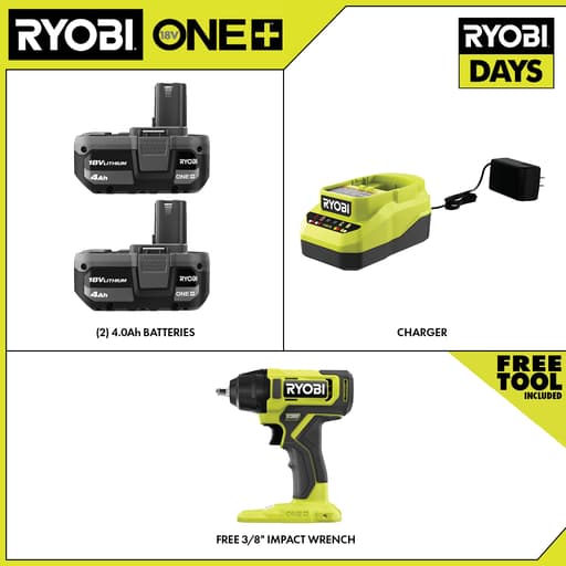18V ONE+ 4Ah Lithium-ion Starter Kit with Free 3/8" Impact Wrench