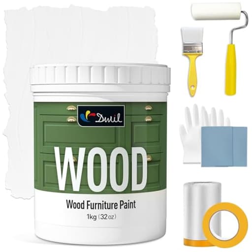 Matte Finish Furniture Paint - 32 Oz Wood Paint for Cabinets, Doors, Tables, and Dressers Refinishing - Water-Based, Non-Toxic & Odorless, Easy to Apply(White)-With Tools