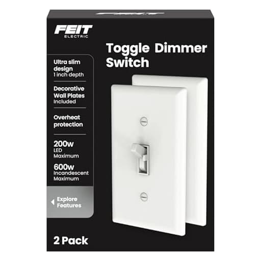 Dimmer Switch for Dimmable LED Light Bulbs, Single Pole or 3-Way Toggle, Wall Plate and Wire Nut Installation Included, DIM/Toggle/2, 2 Pack