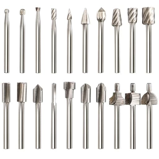 20 PCS Engraving Router Bit Carving Bits, HSS Rotary Tool Accessories Rotary Burr Set with 1/8"(3mm) Shank for Wood Cutting, Carving, Drilling, Trimming, Beginner, Small Jobs in Soft Wood
