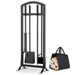 6 Pcs Fireplace Tools Set with Log Carrier, HXJLJY 34" Fireplace Accessories Sturdy Fire Tool Set Holder with Fire Poker Brush Shovel Tong Stand for Indoor Fireplace Outdoor Fire Pit Wood Stove, Arch