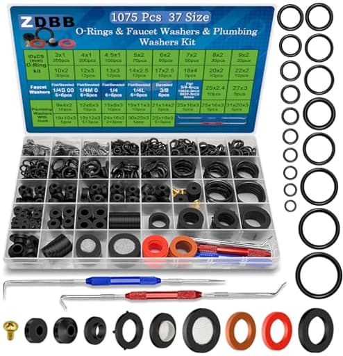 1075 Pcs 3-in-1 Spigot Repair Washers & Hose Gasket & Faucet O-Rings Kit 37 Size Plumbing Rubber Washers Assortment Set for Kitchen Faucet Outdoor Hose Bib Water Spigot Seal Repair