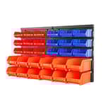 Wall Mounted Storage Bins Parts Rack 30PC Organizer Garage Plastic Shop Tool for Men's Gift, Blue,Orange,Red
