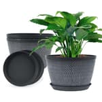 10 Inch Flower Pots Planters for Outdoor Indoor, 3 Pack Plastic Plant Pots with Drainage Hole & Tray, Modern Decorative Garden Pot with Saucer, planters for House