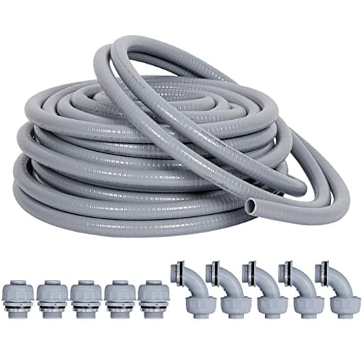 Liquid-Tight Conduit and Connector Kit 1/2inch 25ft, Flexible Non Metallic Liquid Tight Electrical Conduit w/UL Certification, Electrical Conduit Kit with 5 Straight, 5 Angle Fittings