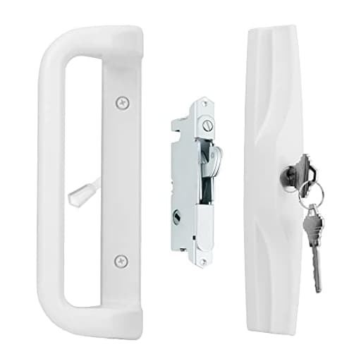 White Patio Door Handle Set with Cylinder Lock,Suitable for Replacement Sliding Patio Doors Lock 3-15/16”Screw Hole Spacing.Choices That Add a Unique to Your Patio Glass Sliding Door.