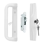 White Patio Door Handle Set with Cylinder Lock,Suitable for Replacement Sliding Patio Doors Lock 3-15/16”Screw Hole Spacing.Choices That Add a Unique to Your Patio Glass Sliding Door.
