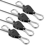 Retractable Heavy Duty Ratchet Tie Down Straps [4 Pack, 8ft, 75lbs/Pack], Rope Pulley System Rollers with Carabiner Hook for Kayak/Hanging Plants/Grow Light/Tents Various Tie-Down Uses