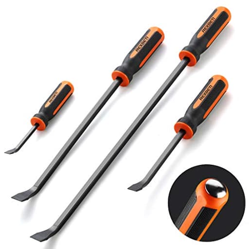 Pry Bar Set, 8", 12", 18" and 24" Heavy Duty Pry Bar 4-Piece Mechanic Hand Tools, Thicker Strike Cap Handle, Black Orange