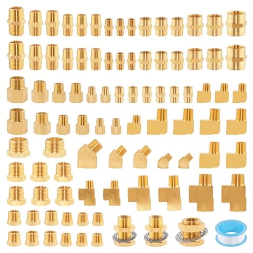92PCS Brass Pipe Fittings Assortment Kit NPT Adapter,Hex Nipple,Reducer Bushing,Hex Coupling,90 Degree & 45 Degree Barstock Street Elbow,Street Tee,Bulk Head Fittings Kits