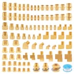92PCS Brass Pipe Fittings Assortment Kit NPT Adapter,Hex Nipple,Reducer Bushing,Hex Coupling,90 Degree & 45 Degree Barstock Street Elbow,Street Tee,Bulk Head Fittings Kits
