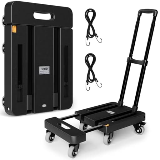 Folding Hand Truck, 500 LB Heavy Duty Luggage Cart, Utility Dolly Platform Cart with 6 Wheels & 2 Elastic Ropes for Luggage, Travel, Moving, Shopping, Office Use, Black