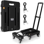 Folding Hand Truck, 500 LB Heavy Duty Luggage Cart, Utility Dolly Platform Cart with 6 Wheels & 2 Elastic Ropes for Luggage, Travel, Moving, Shopping, Office Use, Black