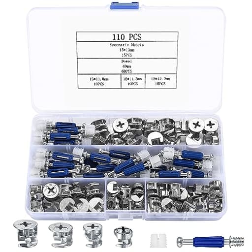 Cam Lock Nuts and Cam Screws, 110 Pcs Cam Locks for Furniture Connecting Cam Lock Fittings, 3 in 1 Cam Connector Bolt Fittings Fasteners Hardware Parts for Drawer Dresser Cabinet