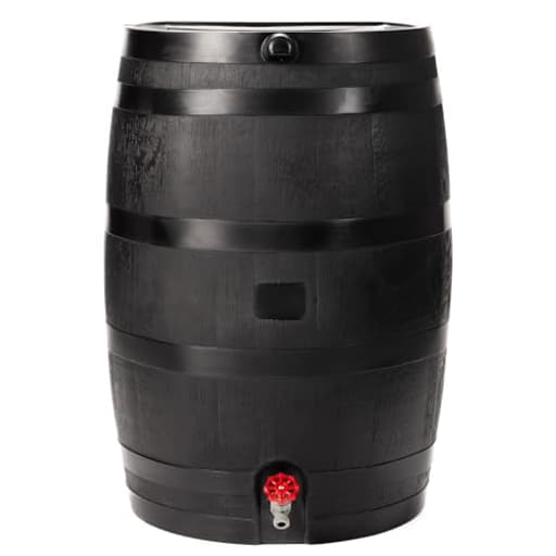50-Gallon ECO Rain Barrel Made with 100% Recycled Plastic, Flat Back Rain Water Collection Barrel, Black