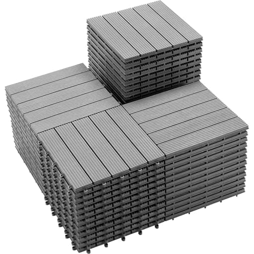 54 PCS Plastic Interlocking Patio Deck Tiles - 12" x 12" Anti-Slip Waterproof Indoor Outdoor Flooring, Patio Floor Decking for Balcony, Backyard, Garden & Poolside, All Weather Use, Grey