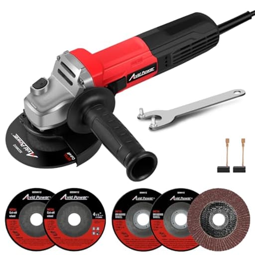 Angle Grinder, 7.5-Amp 4-1/2 inch Electric Grinder Power Tools with Grinding and Cutting Wheels, Flap Disc and Auxiliary Handle for Cutting, Grinding, Polishing and Rust Removal - Red