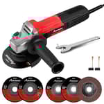 Angle Grinder, 7.5-Amp 4-1/2 inch Electric Grinder Power Tools with Grinding and Cutting Wheels, Flap Disc and Auxiliary Handle for Cutting, Grinding, Polishing and Rust Removal - Red