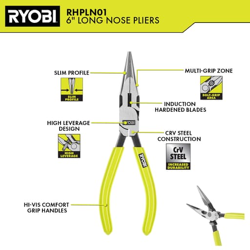6" High Leverage Long Nose Plier