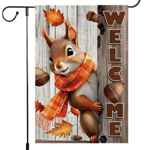Welcome Fall Garden Flag 12x18inch The Nut Squirrel Fall Autumn Thanksgiving Garden Flags Yard Porch House Flag Double-Side For Home Outdoor Yard Patio Lawn Decor, Garden Decorations