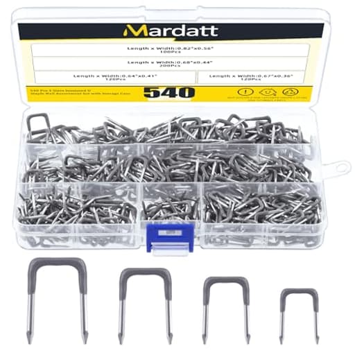 540 Pcs Insulated U Staple Nail Assortment Set with Storage Case, 0.56", 0.44“, 0.41", 0.36" Metal Cable Staple for Fixing Electrical Wire