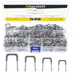 540 Pcs Insulated U Staple Nail Assortment Set with Storage Case, 0.56", 0.44“, 0.41", 0.36" Metal Cable Staple for Fixing Electrical Wire