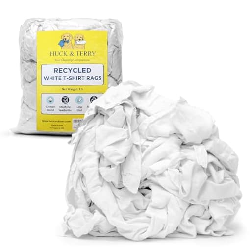 White T-Shirt Bag of Rags (1 LB Bag), 100% Recycled Material, Cotton Blend Bar Mop, Reclaimed, Eco-Friendly Cloth, Cleaning & Painting Rags, Lint Free, Highly Absorbent