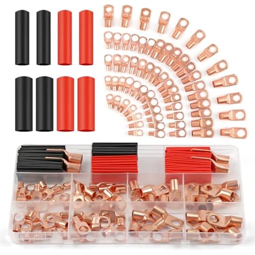 Copper Wire Lugs 130Pcs, AWG 2 4 6 8 10 12 Gauge Battery Cable Ends with 66Pcs Heat Shrink Tubing Set, 64Pcs Ring Terminals Connectors Assortment Kit for Marine, Automotive, Cables, Appliances