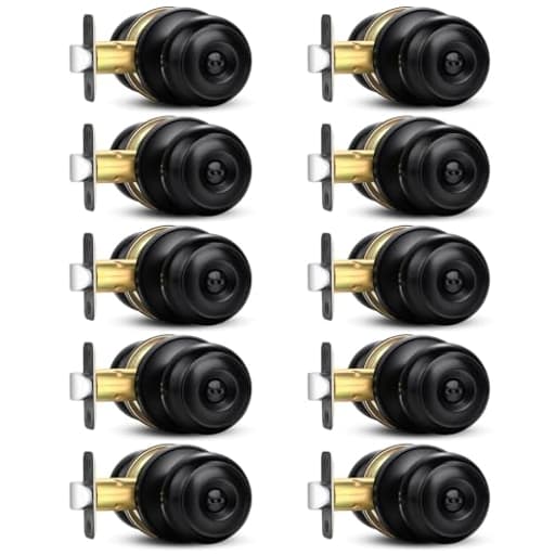 Privacy Door Knob, 10 Pack Matte Black Round Keyless Doorknobs Interior/Exterior Lockset, Privacy Locking Door Knobs for Bedroom/Bathroom, Black Modern Design Door Hardware