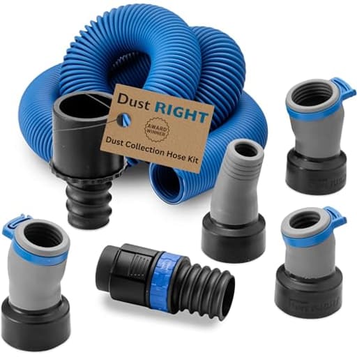 Dust Right Flexiport Power Tool Hose Kit - 3 To 12' Expandable Hose & 4 FlexiPorts - Lightweight Dust Collectors for Woodworking Power Tools - Collector Hose for Shop Vacuums, Table Saw & More