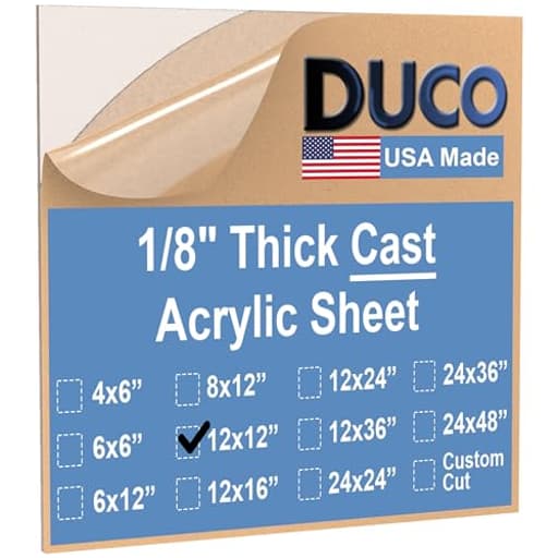 Duco USA-Made Clear Cast Acrylic Sheet 1/8 Inch Thick 12" x 12" - 1 Pack of Transparent Plexiglass Sheet - Lightweight Acrylic Board for Window Replacements, Displays, Signs, and More