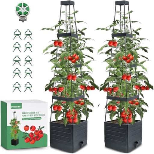 2 Packs Raised Garden Bed Tomato Planter with Trellis, 57" Tomato Cages for Climbing Vegetables Plant, Self Watering Planters Box for Garden Pots for Patio Greenhouse Indoor Outdoor（2PCS）