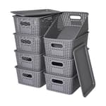 Plastic Storage Baskets with Lid-Plastic Storage Containers Stackable Storage bins: Storage Baskets for Organizing Shelves Drawers Desktop Closet Playroom Classroom Office, 8Pack-Gray,10.2x7.2x4.1Inch