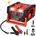 2000A 12V Solar Car Battery Jump Starter-20000 mAh Portable Power Station with 100 PSI Faster Air Compressor, 400W Inverter AC/DC/USB Ports and LED Lights, for Up to 10L Gas and 8.5L Diesel Engine