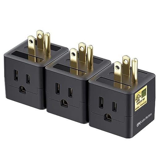 [UL Listed] Cable Matters 3-Pack 3 Outlet Wall Adapter (Grounded Cube Tap, Outlet Splitter, 3 Way Plug Adapter, 3-Prong Power Splitter), Black